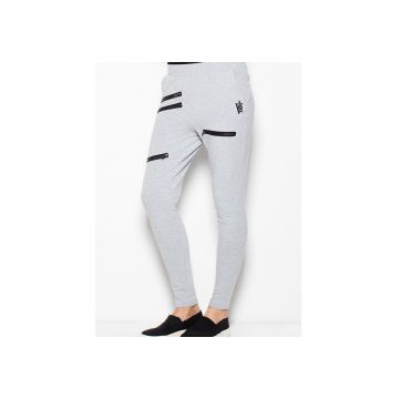 Pantaloni sport  mulati - cu talie joasa - gri - bumbac 95% elastan 5% -