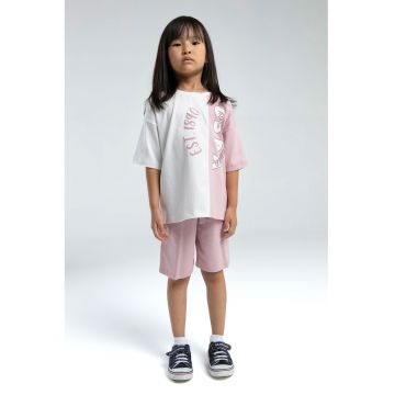 Trening de bumbac cu pantaloni scurti si doua nuante - Roz somon