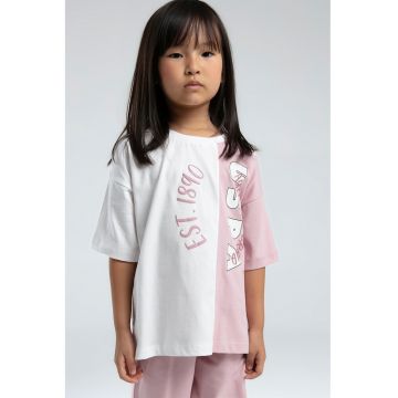 Trening de bumbac cu pantaloni scurti si doua nuante - Roz somon