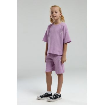 Trening de bumbac cu pantaloni scurti si maneci cazute - Lila