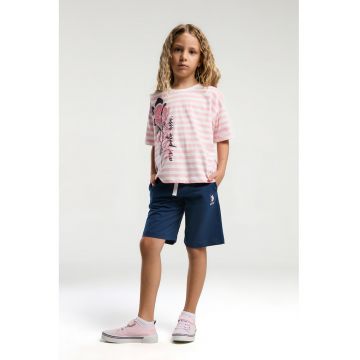 Trening lejer cu pantaloni scurti si snur - Alb/Roz deschis