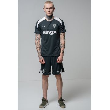 Tricou cu Dri Fit si decolteu la baza gatului pentru fotbal - Alb fildes/Verde inchis