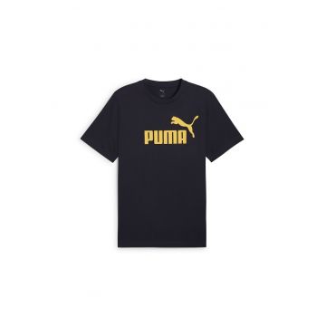 Tricou din bumbac cu decolteu la baza gatului si logo