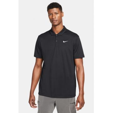 Tricou polo cu tehnologie Dri-Fit si imprimeu logo pentru tenis - Negru