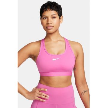 Bustiera cu tehnologie Dri Fit si burete pentru fitness Swoosh - Alb/Roz