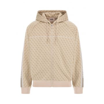 Hanorac cu fermoar si model monograma - pentru fitness - Alb/Maro nisip