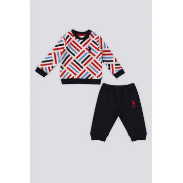 Set de bluza de trening cu model si pantaloni de trening - Rosu/Alb/Albastru ultramarin