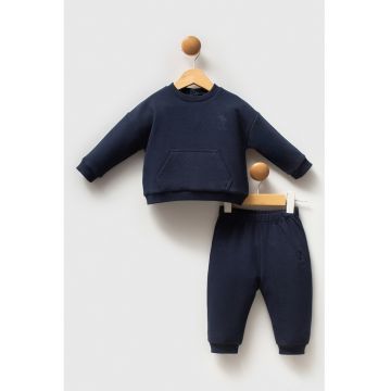 Set de bluza de trening din amestec de bumbac cu pantaloni de trening cu buzunar kangaroo - 2 piese - Albastru ultramarin