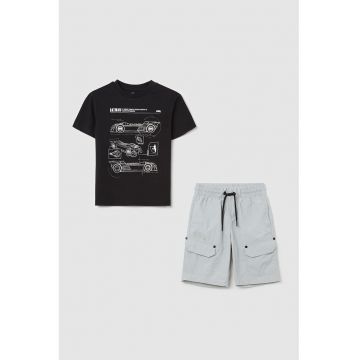 Set de pantaloni scurti cargo si tricou - 2 piese - Negru/Gri cenusiu