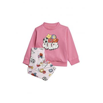 Set de pantaloni si bluza de trening cu imprimeu - 2 piese - Roz pastel/Alb murdar/Albastru