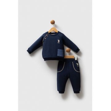 Trening cu logo brodat - Bej/Bleumarin