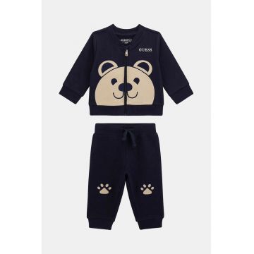 Trening cu logo si imprimeu urs - Albastru ultramarin/Maro camel