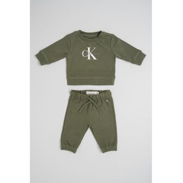 Trening din amestec de bumbac organic cu logo - Verde aquamarin/Alb murdar