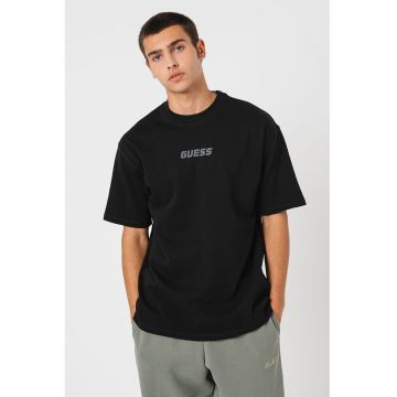 Tricou cu logo si decolteu la baza gatului - Negru/Gri inchis