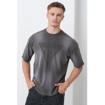 Tricou din bumbac cu imprimeu logo - Gri antracit