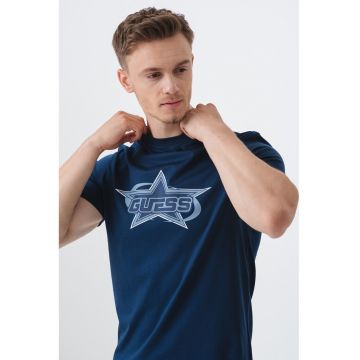 Tricou regular fit cu imprimeu logo pe partea din fata - Bleumarin
