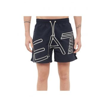 Pantaloni scurti de baie cu logo supradimensionat - Albastru
