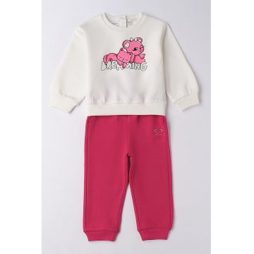 Trening cu imprimeu grafic - Alb fildes/Roz zmeuriu/Roz pastel