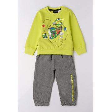 Trening de bumbac cu imprimeu spatial - Verde/Gri inchis melange/Verde fistic