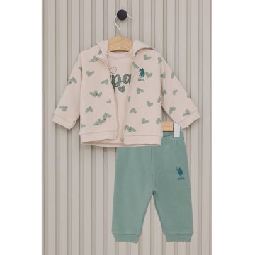 Set de imbracaminte din amestec de bumbac - 3 piese - Verde pal/Crem