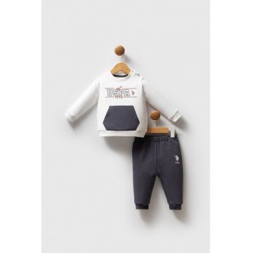 Trening din amestec de bumbac - Alb/Gri inchis