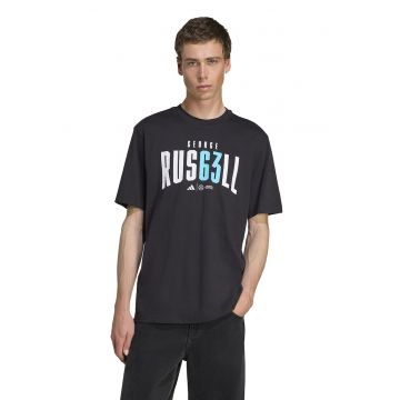 Tricou cu decolteu la baza gatului si imprimeu text Motor Sport - Negru/Alb optic/Albastru deschis