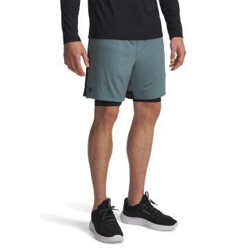 Pantaloni scurti de trening - pentru fitness - Negru/Albastru prafuit
