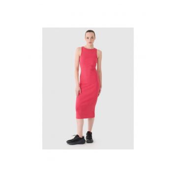 Rochie sport dama -  tricotata cu nervuri - roz - 95% bumbac - elastica