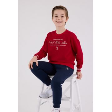 Set de bluza de trening din amestec de bumbac cu pantaloni de trening cu logo brodat - Rosu/Negru stins/Alb optic