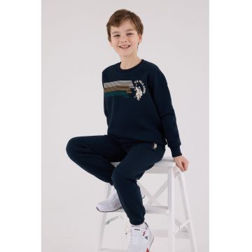 Set de bluza de trening si pantaloni de trening cu imprimeu - Albastru ultramarin/Verde englez/Alb optic