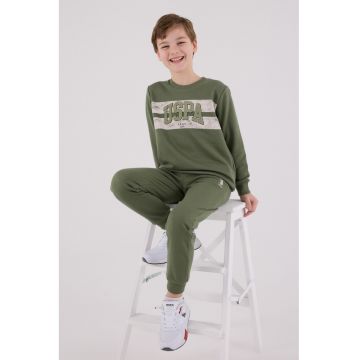 Set de bluza de trening si pantaloni de trening cu imprimeu - Verde feriga/Bej deschis