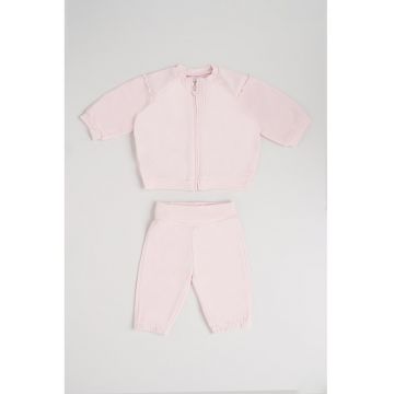 Set de trening cu fermoar - gluga si bluza - 3 piese - Alb/Roz deschis