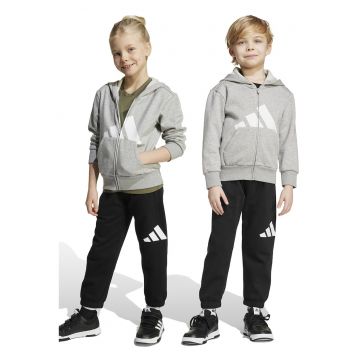 Trening cu fermoar si gluga - Negru/Gri deschis melange