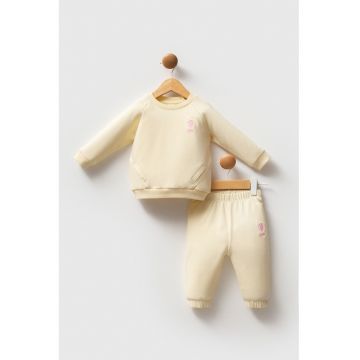 Trening din amestec de bumbac cu logo - Galben pal