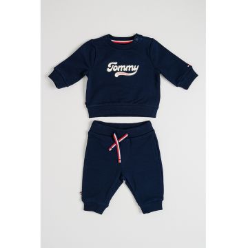 Trening din amestec de bumbac organic cu imprimeu logo - Bleumarin