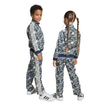 Trening unisex cu model floral si fermoar Firebird - Alb fildes/Bleumarin