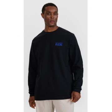 Tricou barbatesc cu maneca lunga  Negru Intens - Oversize - Coolmax - Casual si Sport - Broderie 