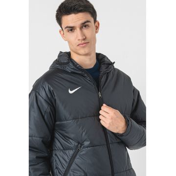 Jacheta cu fermoar si gluga pentru fotbal - Alb/Negru