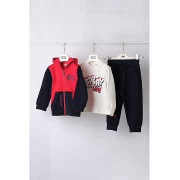 Set de bluza cu imprimeu - hanorac si pantaloni de trening - 3 piese - Rosu/Alb/Bleumarin