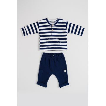 Set de bluza si pantaloni de trening striate cu model in dungi - Alb/Bleumarin