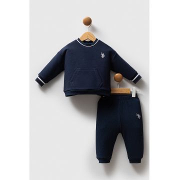 Set de imbracaminte din amestec de bumbac cu bluza sport cu buzunar kangaroo si pantaloni sport - 2 piese - Alb/Albastru ultramarin