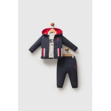 Set de trening cu fermoar si bluza - 3 piese - Rosu/Alb murdar/Bleumarin