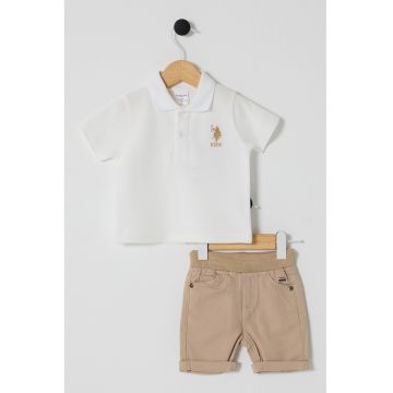 Set de tricou cu imprimeu si pantaloni - 2 Piese - Alb optic/Bej deschis