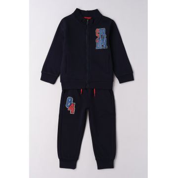 Trening cu fermoar si imprimeu grafic pe spate - Albastru ultramarin