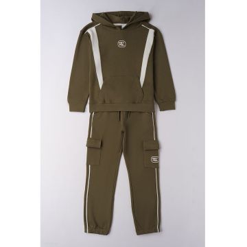 Trening cu imprimeu text si hanorac - Verde padure
