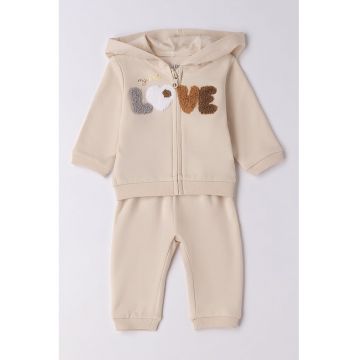 Trening din amestec de bumbac cu text - Maro/Gri/Piersica