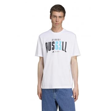 Tricou cu decolteu la baza gatului si imprimeu text Motor Sport - Alb/Negru/Turcoaz