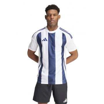 Tricou slim fit pentru fotbal Striped 24 - Alb optic/Bleumarin