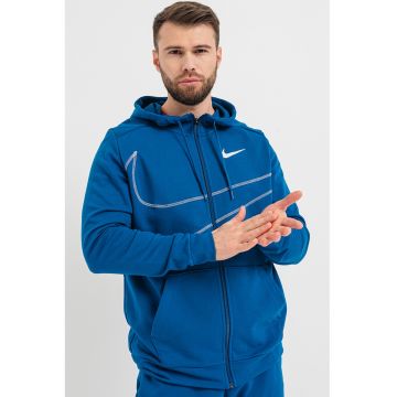 Hanorac cu fermoar si logo pentru fitness - Albastru inchis