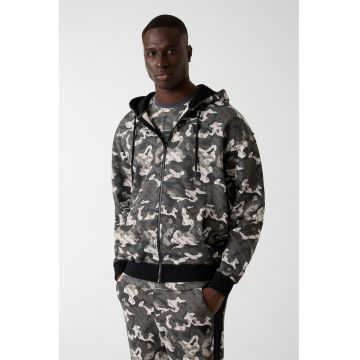 Hanorac din bumbac organic cu fermoar pentru fitness - Alb fildes/Gri